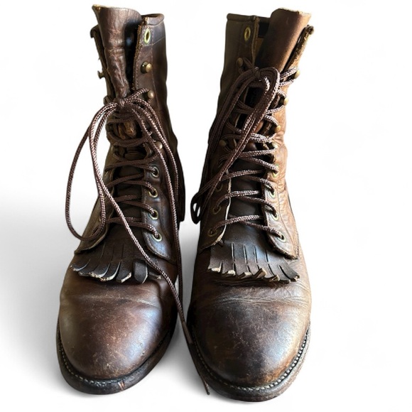 Justin Roper Brown Leather Kiltie Lace Up Boots Mens 7 | Women’s 8.5 - Picture 2 of 15